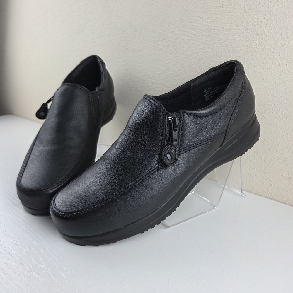 Dr. Scholl's Shoes Black Leather Double Air-Pillo Slip-On Zip Loafers Wmns 10 W